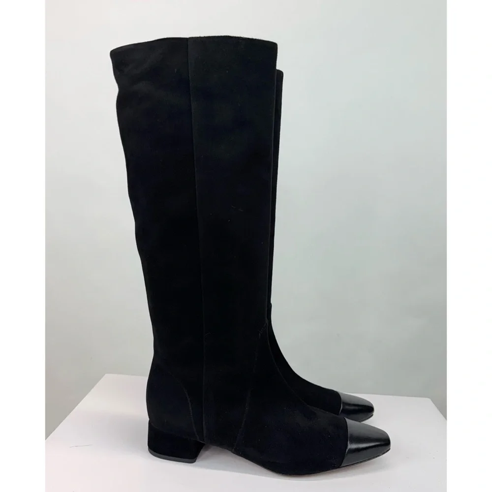 New Veronica Beard Cecile Suede Tall Boot Black Sz 9.5